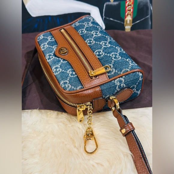π₯ GUCCI GG DENIM OPHIDIA SHOULDER BAG FULL INCLUSION PRESTINE CONDITION - Picture 3 of 15